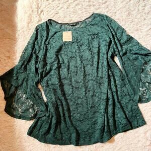 Cottage Core Lace Feminine Witchy Mossy Romantic Dark Fairy Bell Sleeve Blouse